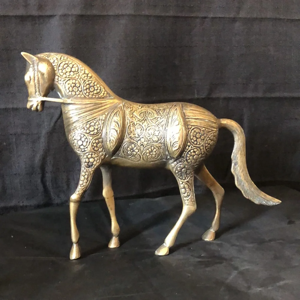 Medieval horse brass figure large 10” H 12” L midcentury Korea. Free standing - Picture 1 of 8